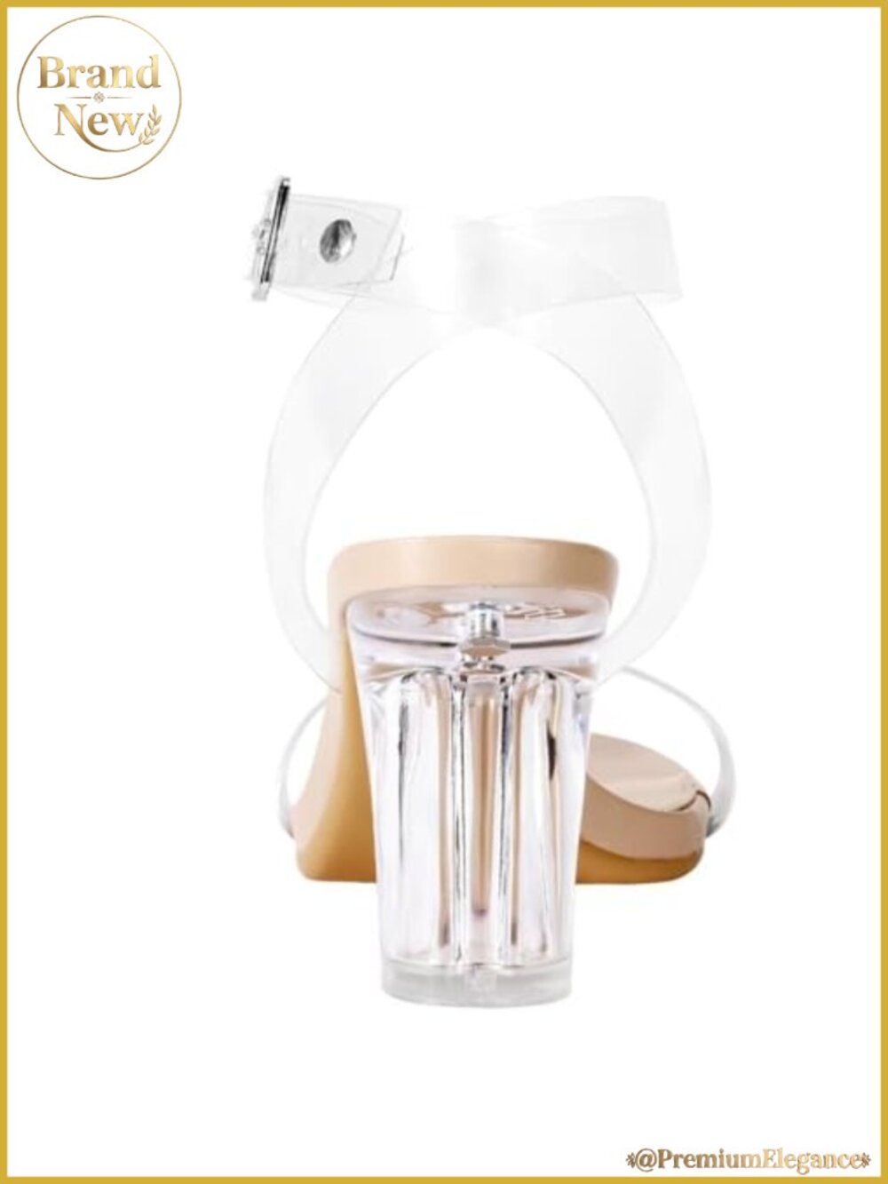 Chunky Block Heel Sandals Adjustable Clear Strappy Heels 2.75 Inch - Picture 4 of 6